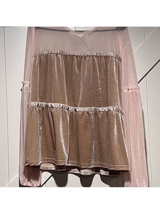 Ces Femme Tops - Sheer/Velvet Tan Layered Top